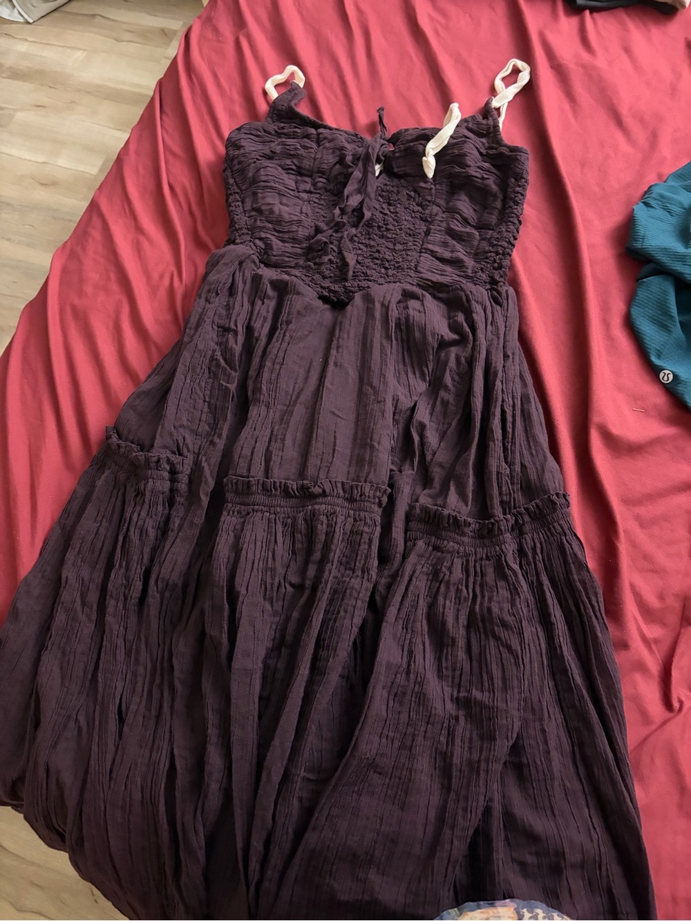 Free People Women's Sleeveless Dark Plum Tie-Front Dress - Picture 7 of 10